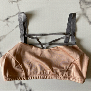 Onzie Blush Pink and Grey Strappy Sports Bra Cropped Top
